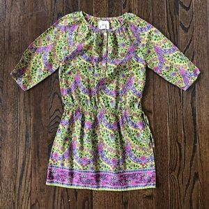 “EUC” Peek Kids Girls L (8Y) Olive Green/Pink Floral 3/4 Sleeves Tunic Dress/Top